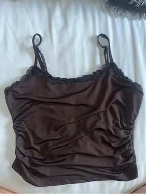 Women’s Lace-Trim Brown Ruched Camisole